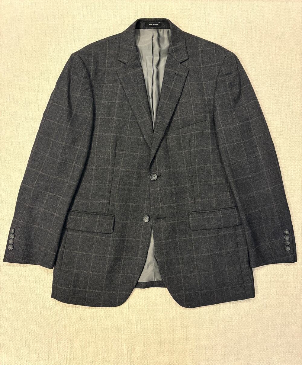 Pronto Uomo Platinum Men's 40R Wool Sport Coat Blazer Gray Windowpane
